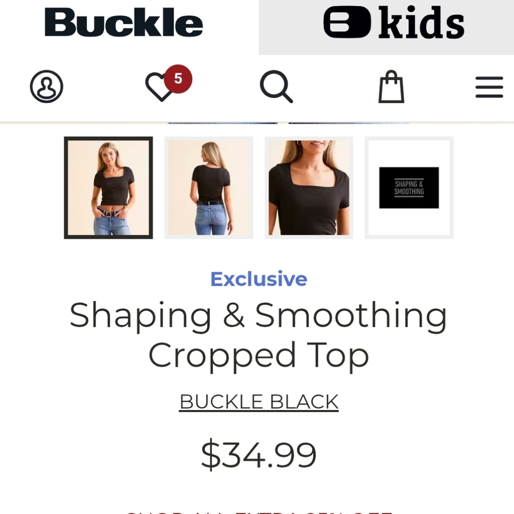 NEW Buckle BLACK Shaping & Smoothing Black Ribbed Crop Top Sz XL NWT Contour - Picture 4 of 7